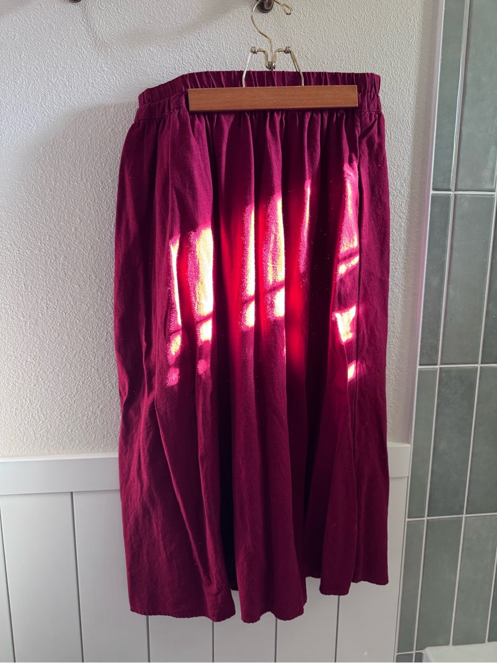 Women's Cotton Midi Skirt with Pockets in Deep Red